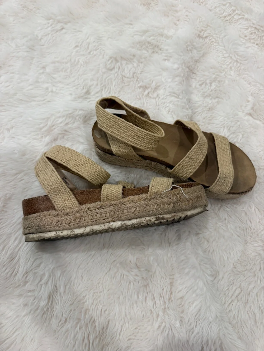 Woven Espadrille Platform Sandals - Beige